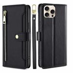 For iPhone 16 Pro Max Sheep Texture Cross-body Zipper Wallet Leather Phone Case(Black)