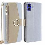 For iPhone 16 Crossbody Litchi Texture Leather Phone Case(Blue)