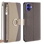 For iPhone 16 Plus Crossbody Litchi Texture Leather Phone Case(Grey)