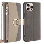 For iPhone 16 Pro Max Crossbody Litchi Texture Leather Phone Case(Grey)