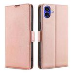 For iPhone 16 Plus Ultra-thin Voltage Side Buckle Horizontal Flip Leather Phone Case(Rose Gold)