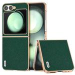 For Samsung Galaxy Z Flip6 ABEEL Electroplating Frame Cross Texture Genuine Leather Phone Case(Green)