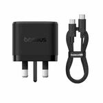 Baseus PD65W USB and 2 USB-C / Type-C Fast Charger With 1m Type-C Cable, Plug Type:UK Plug(Black)