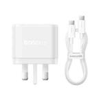 Baseus PD65W USB and 2 USB-C / Type-C Fast Charger With 1m Type-C Cable, Plug Type:UK Plug(White)