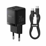 Baseus PD20W USB and USB-C / Type-C Fast Charger With 1m Type-C Cable, Plug Type:EU Plug(Black)