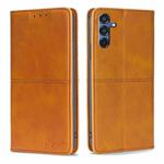 For Samsung Galaxy M35 5G Cow Texture Magnetic Leather Phone Case(Light Brown)