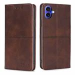 For iPhone 16 Cow Texture Magnetic Leather Phone Case(Dark Brown)