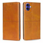 For iPhone 16 Cow Texture Magnetic Leather Phone Case(Light Brown)