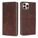 For iPhone 16 Pro Cow Texture Magnetic Leather Phone Case(Dark Brown)