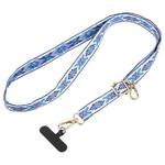 Retro Ethnic Style Crossbody Long Lanyard Mobile Phone Anti-lost Neck Lanyard(Blue White)