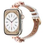 For Apple Watch 42mm / 41mm / 40mm / 38mm Leopard Head Bamboo Texture Leather Watch Band(Rose Gold White)