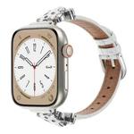 For Apple Watch 42mm / 41mm / 40mm / 38mm Leopard Head Bamboo Texture Leather Watch Band(Silver White)