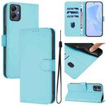 For Samsung Galaxy A05 4G Global  Skin Feel Solid Color Leather Phone Case with Lanyard(Sky Blue)