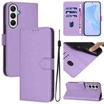 For Samsung Galaxy A25 5G Global Skin Feel Solid Color Leather Phone Case with Lanyard(Lavender Purple)