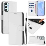 For Samsung Galaxy A34 5G Skin Feel Solid Color Leather Phone Case with Lanyard(White)