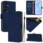 For Samsung Galaxy A55 5G Skin Feel Solid Color Leather Phone Case with Lanyard(Navy Blue)