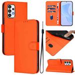 For Samsung Galaxy A72 5G / 4G Skin Feel Solid Color Leather Phone Case with Lanyard(Orange)
