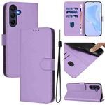For Samsung Galaxy A17 5G Skin Feel Solid Color Leather Phone Case with Lanyard(Lavender Purple)