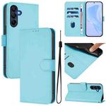 For Samsung Galaxy A17 5G Skin Feel Solid Color Leather Phone Case with Lanyard(Sky Blue)