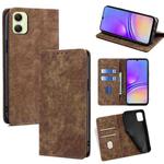For Samsung Galaxy A05 4G RFID Anti-theft Brush Magnetic Leather Phone Case(Brown)