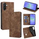For Samsung Galaxy A36 5G RFID Anti-theft Brush Magnetic Leather Phone Case(Brown)