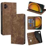 For Samsung Galaxy Xcover 7 Pro 5G RFID Anti-theft Brush Magnetic Leather Phone Case(Brown)