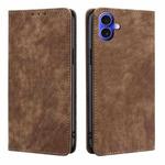 For iPhone 16 RFID Anti-theft Brush Magnetic Leather Phone Case(Brown)