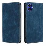 For iPhone 16 RFID Anti-theft Brush Magnetic Leather Phone Case(Blue)