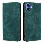 For iPhone 16 RFID Anti-theft Brush Magnetic Leather Phone Case(Green)