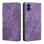 For iPhone 16 RFID Anti-theft Brush Magnetic Leather Phone Case(Purple)