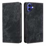 For iPhone 16 Plus RFID Anti-theft Brush Magnetic Leather Phone Case(Black)