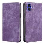 For iPhone 16 Plus RFID Anti-theft Brush Magnetic Leather Phone Case(Purple)