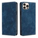 For iPhone 16 Pro RFID Anti-theft Brush Magnetic Leather Phone Case(Blue)