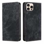 For iPhone 16 Pro Max RFID Anti-theft Brush Magnetic Leather Phone Case(Black)