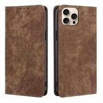 For iPhone 16 Pro Max RFID Anti-theft Brush Magnetic Leather Phone Case(Brown)