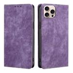 For iPhone 16 Pro Max RFID Anti-theft Brush Magnetic Leather Phone Case(Purple)