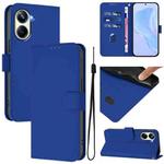 For Realme 10 Pro 5G Skin Feel Solid Color Leather Phone Case with Lanyard(Dark Blue)