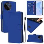 For Realme 11 4G Global Skin Feel Solid Color Leather Phone Case with Lanyard(Dark Blue)