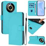 For Realme Narzo 60 Pro Global Skin Feel Solid Color Leather Phone Case with Lanyard(Lake Blue)