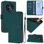 For Realme 12 5G Global Skin Feel Solid Color Leather Phone Case with Lanyard(Dark Green)