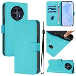 For Realme 12 5G Global Skin Feel Solid Color Leather Phone Case with Lanyard(Lake Blue)