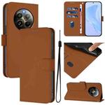 For Realme 12+ 5G Global Skin Feel Solid Color Leather Phone Case with Lanyard(Brown)