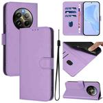 For Realme 12+ 5G Global Skin Feel Solid Color Leather Phone Case with Lanyard(Lavender Purple)