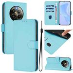 For Realme 12+ 5G Global Skin Feel Solid Color Leather Phone Case with Lanyard(Sky Blue)