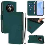 For Realme 12 Pro 5G Global Skin Feel Solid Color Leather Phone Case with Lanyard(Dark Green)