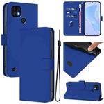 For Realme C20 / C11 2021 / C21 Skin Feel Solid Color Leather Phone Case with Lanyard(Dark Blue)