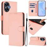 For Realme C55 4G Global Skin Feel Solid Color Leather Phone Case with Lanyard(Pink)