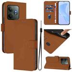 For Realme GT 6 5G Global Skin Feel Solid Color Leather Phone Case with Lanyard(Brown)