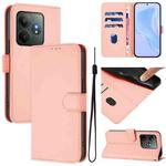 For Realme GT 6 5G Global Skin Feel Solid Color Leather Phone Case with Lanyard(Pink)