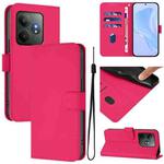 For Realme GT 6 5G Global Skin Feel Solid Color Leather Phone Case with Lanyard(Rose Red)